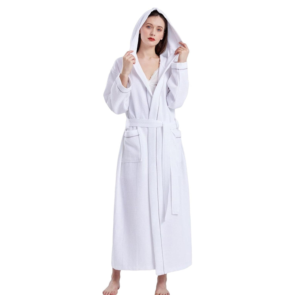 Hotel Bathrobe Waffle Hooded Robe Soft Absorbent for Men and Women Unisex Towels