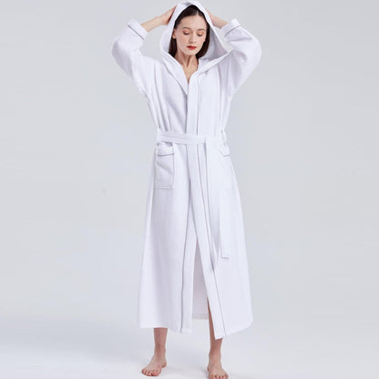 Hotel Bathrobe Waffle Hooded Robe Soft Absorbent for Men and Women Unisex Towels