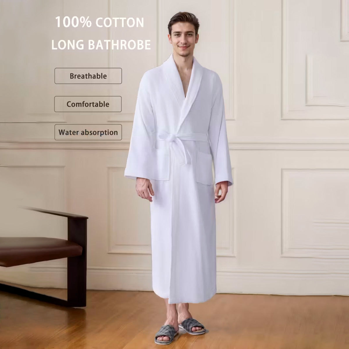 Quick Dry Cotton Bathrobe Absorbent Comfortable for Hotel Home Use