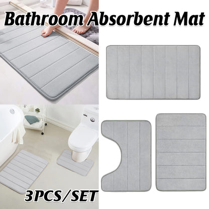 Striped Floor Mat Set Three Piece Bathroom Toilet Water Absorbing Carpet Rug