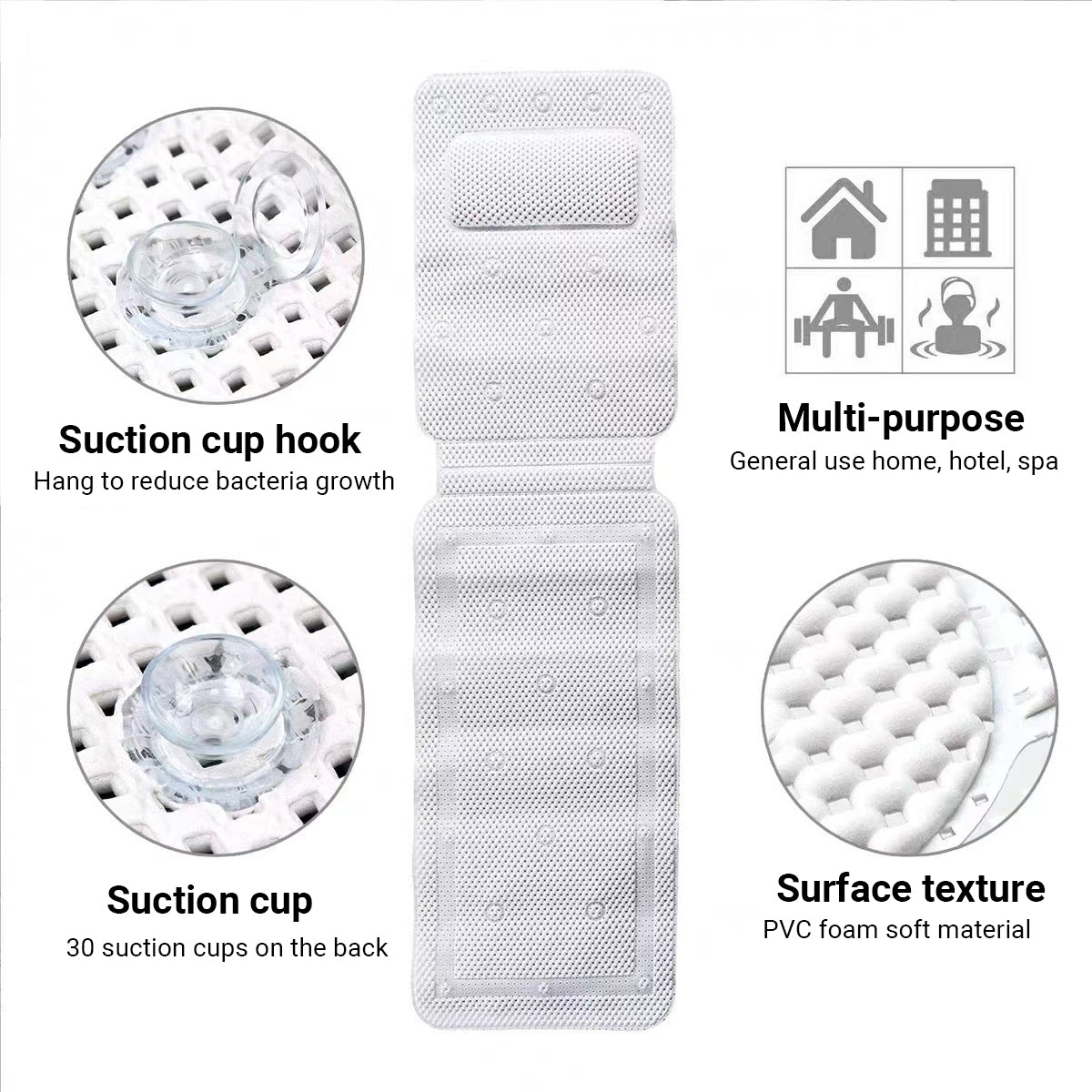 Non Slip PVC Full Body Bath Mat Massage Cushion with Suction Cups for Bathtub AU
