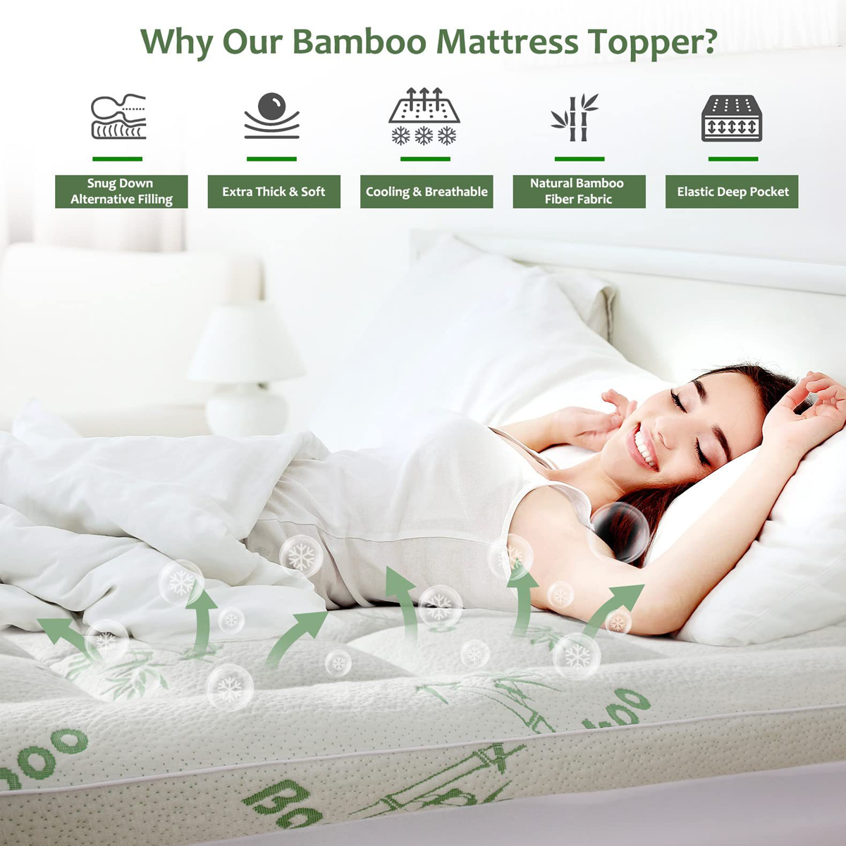 Quilted Bamboo Fiber Mattress Protector Air Layer Washable