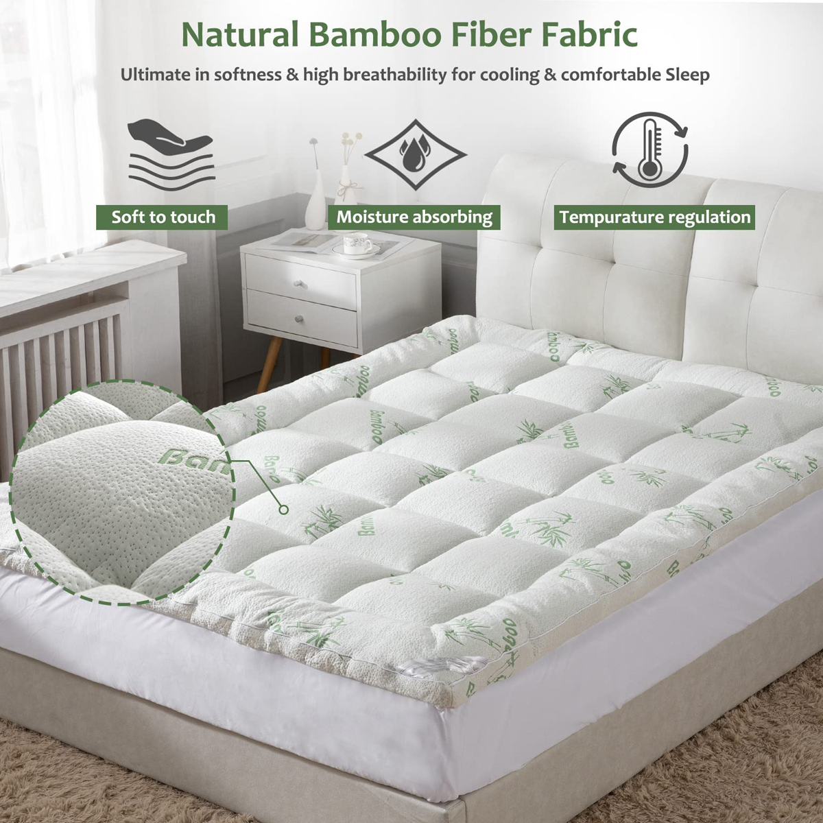 Quilted Bamboo Fiber Mattress Protector Air Layer Washable