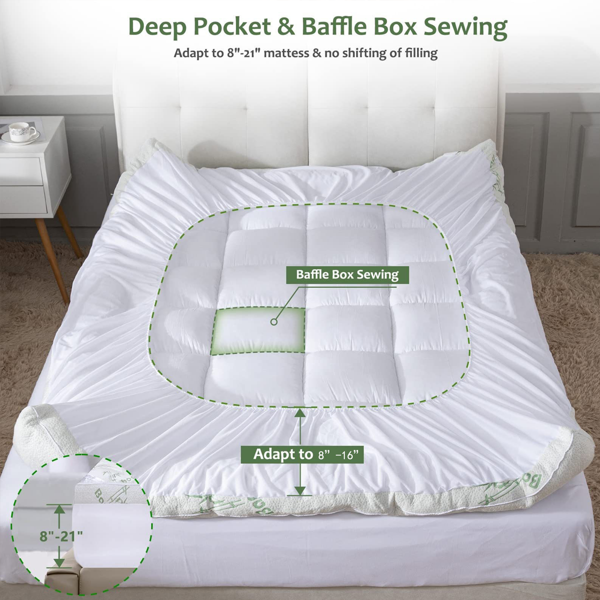 Quilted Bamboo Fiber Mattress Protector Air Layer Washable