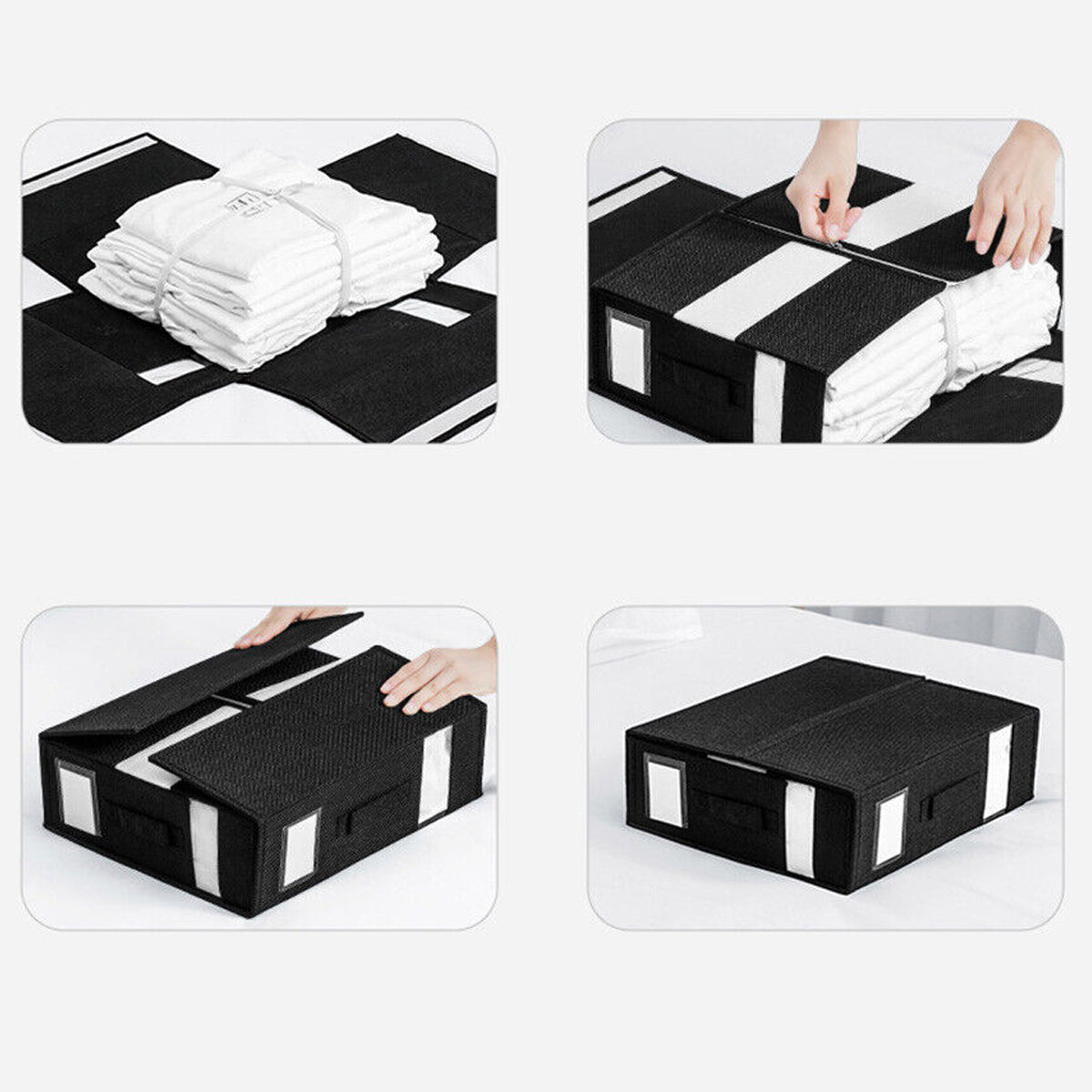Fabric Storage Box Bedding Organizer with Clear Window 38x32cm