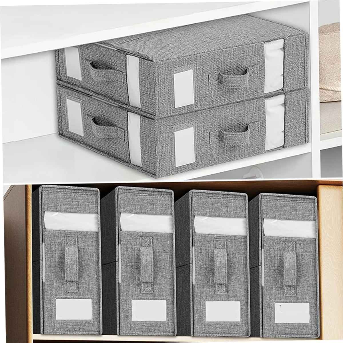 Fabric Storage Box Bedding Organizer with Clear Window 38x32cm