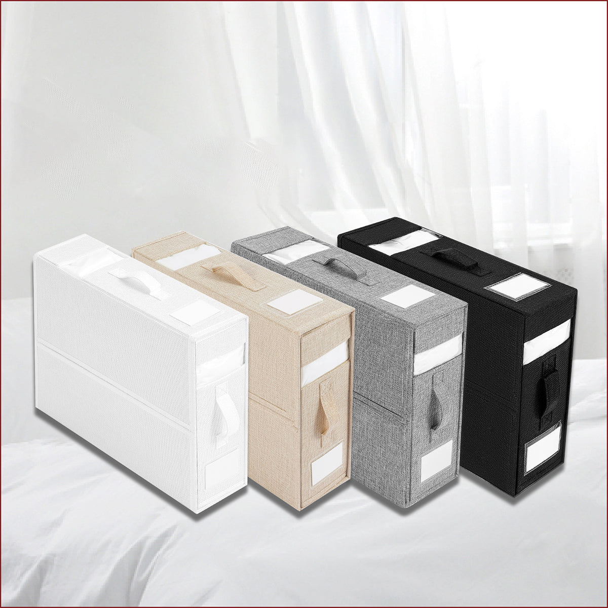 Fabric Storage Box Bedding Organizer with Clear Window 38x32cm
