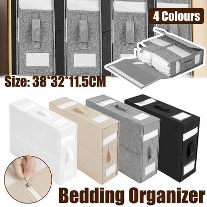 Fabric Storage Box Bedding Organizer with Clear Window 38x32cm