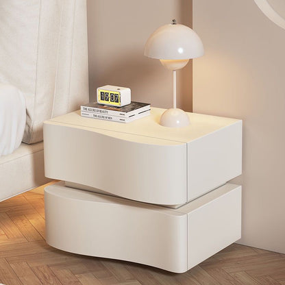 Wavy Bedside Storage Cabinet with Leather Surface