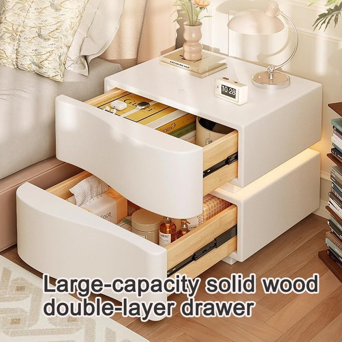 Wavy Bedside Storage Cabinet with Leather Surface