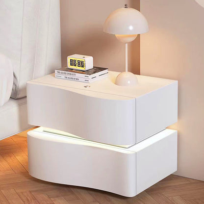 Wavy Bedside Storage Cabinet with Leather Surface