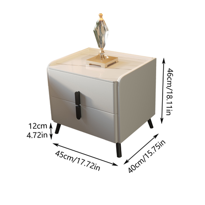 Compact Leather Bedside Table with 2 Drawers Steel Legs