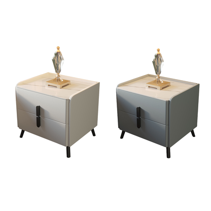 Compact Leather Bedside Table with 2 Drawers Steel Legs