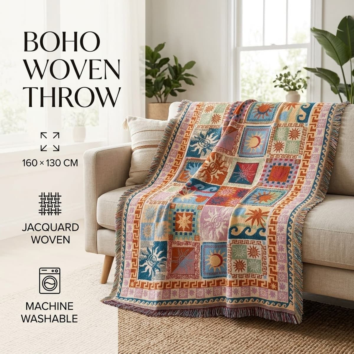 Decorative Jacquard Throw Blanket 160 x 130cm – Size Guide