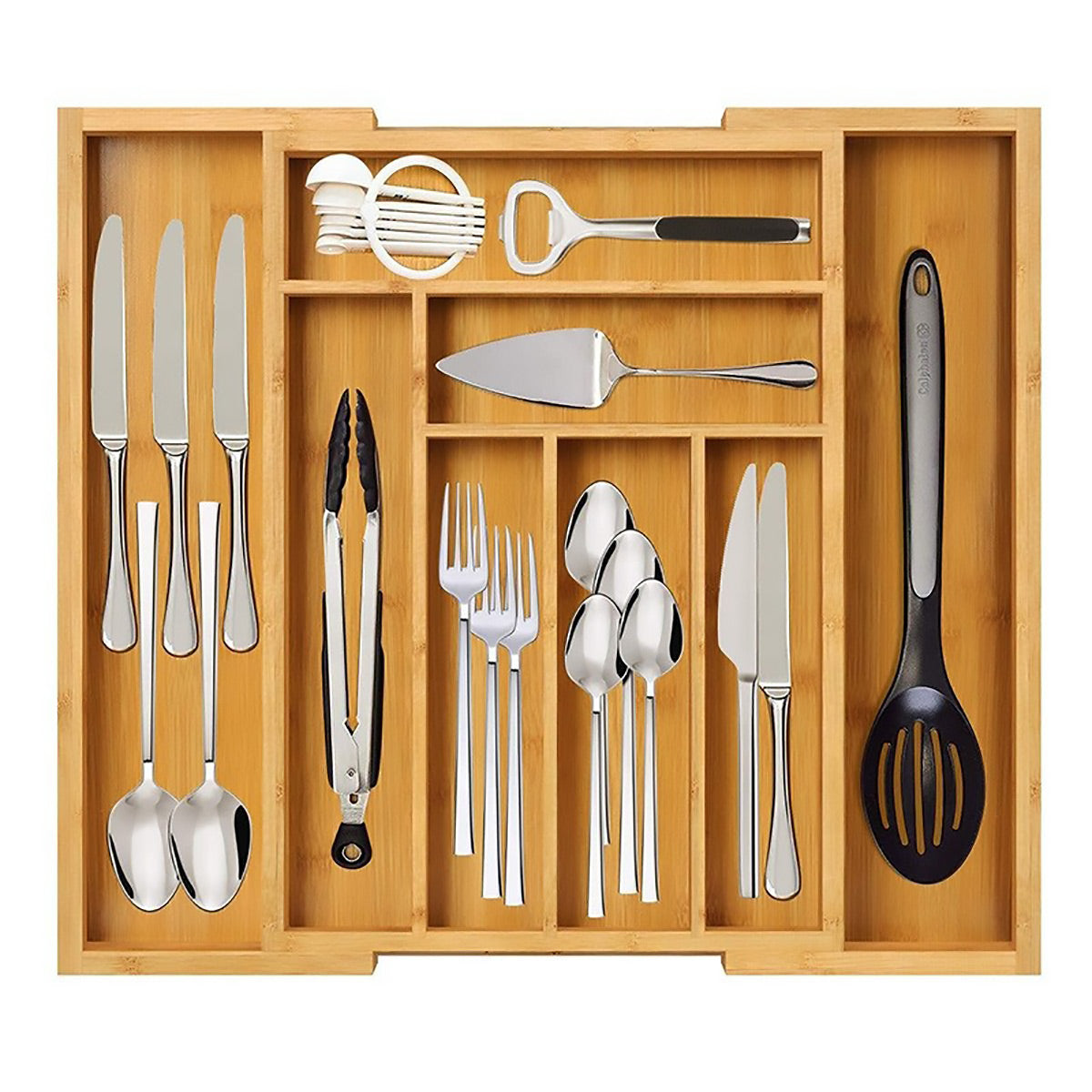 Expandable Bamboo Cutlery Tray Utensil Drawer Kitchen Organizer Insert Divider