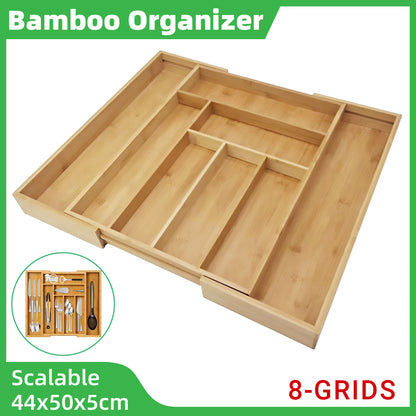 Expandable Bamboo Cutlery Tray Utensil Drawer Kitchen Organizer Insert Divider