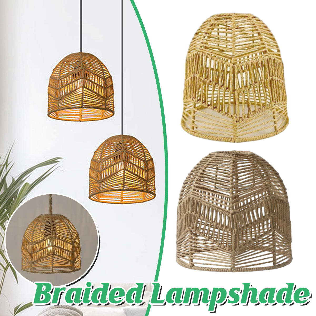 Paper Rope Pendant Light Chinese Style Rattan-Like Lampshade