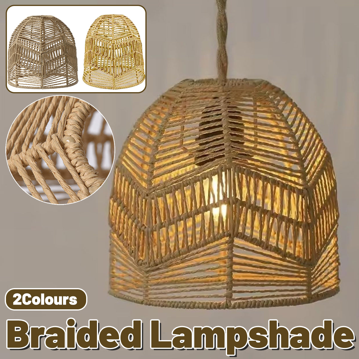 Paper Rope Pendant Light Chinese Style Rattan-Like Lampshade