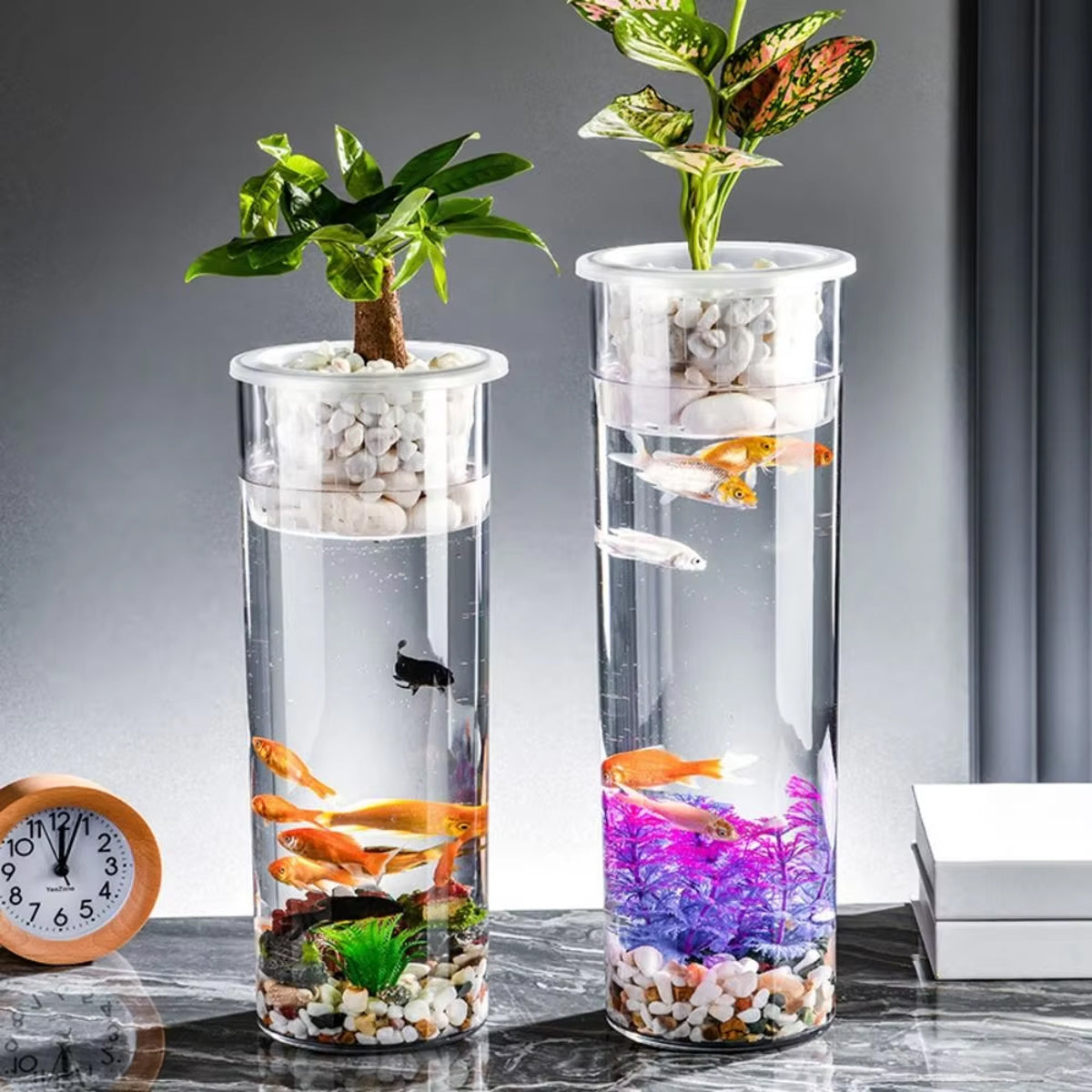 Hydroponic Plant Vase Cylindrical Straight Design Glass Fish Tank for Home Decor