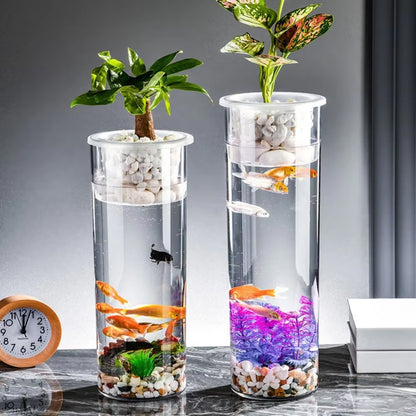 Hydroponic Plant Vase Cylindrical Straight Design Glass Fish Tank for Home Decor
