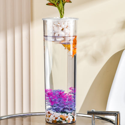Hydroponic Plant Vase Cylindrical Straight Design Glass Fish Tank for Home Decor