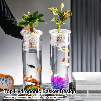Hydroponic Plant Vase Cylindrical Straight Design Glass Fish Tank for Home Decor