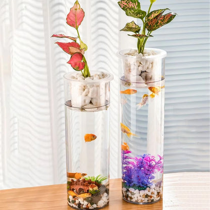 Hydroponic Plant Vase Cylindrical Straight Design Glass Fish Tank for Home Decor