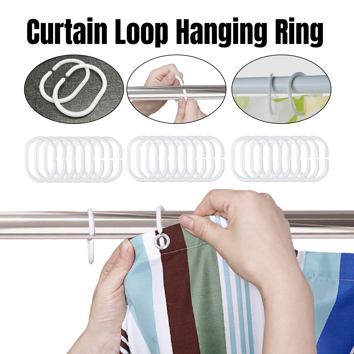 Curtain C Rings 24pcs Durable Shower Bed Window Hanging Hooks