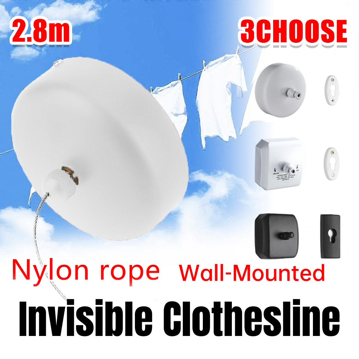 2.8m Length Stainless Steel Wall-Mounted Retractable Invisible Clothesline AU