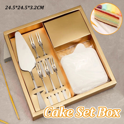 Stainless Steel Cake Knife Fork Plate Set with Candles for Party Dessert Serving