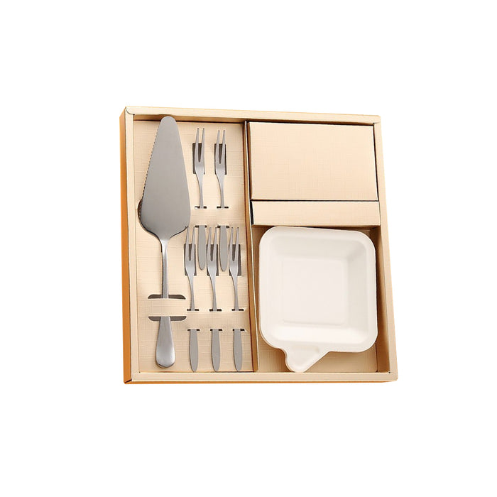 Stainless Steel Cake Knife Fork and Plate Set