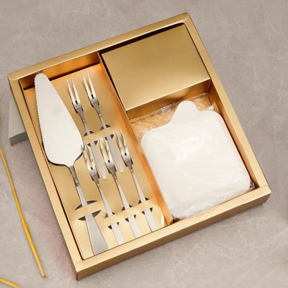 Stainless Steel Cake Knife Fork Plate Set with Candles for Party Dessert Serving