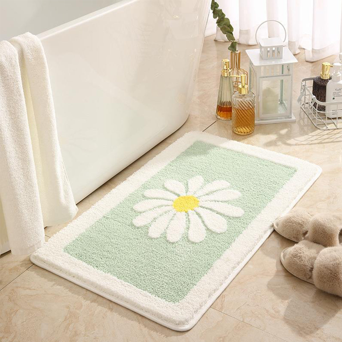 Non-Slip Faux Cashmere Bath Mat 80x50cm Water Absorbent