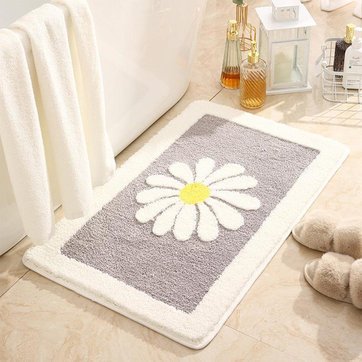 Non-Slip Faux Cashmere Bath Mat 80x50cm Water Absorbent