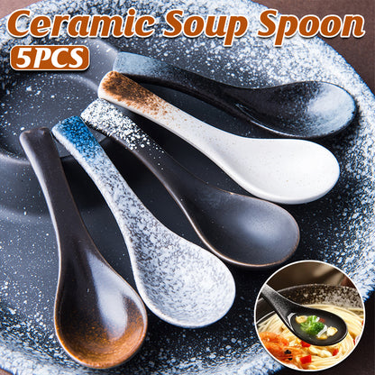 Ceramic Soup Spoons for Kitchen Cooking and Serving Set of 5