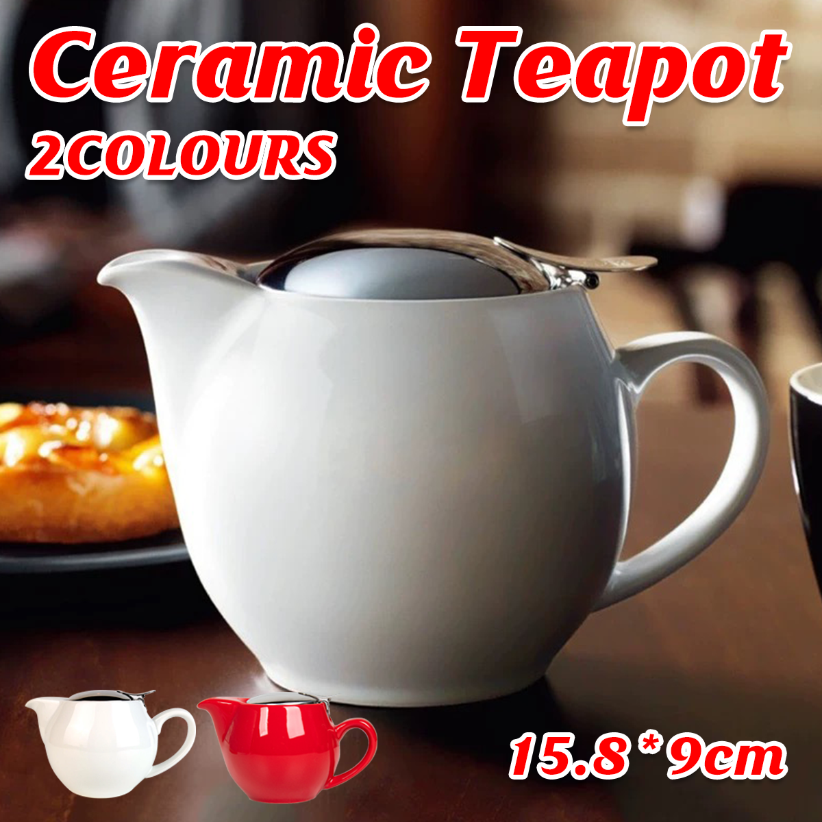 Ceramic Teapot with Stainless Steel Filter and Lid