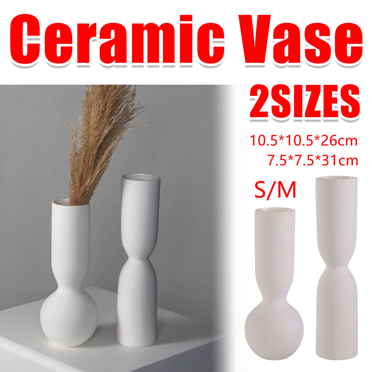 Simple White Ceramic Vase Ornament for Living Room Bedroom Decor