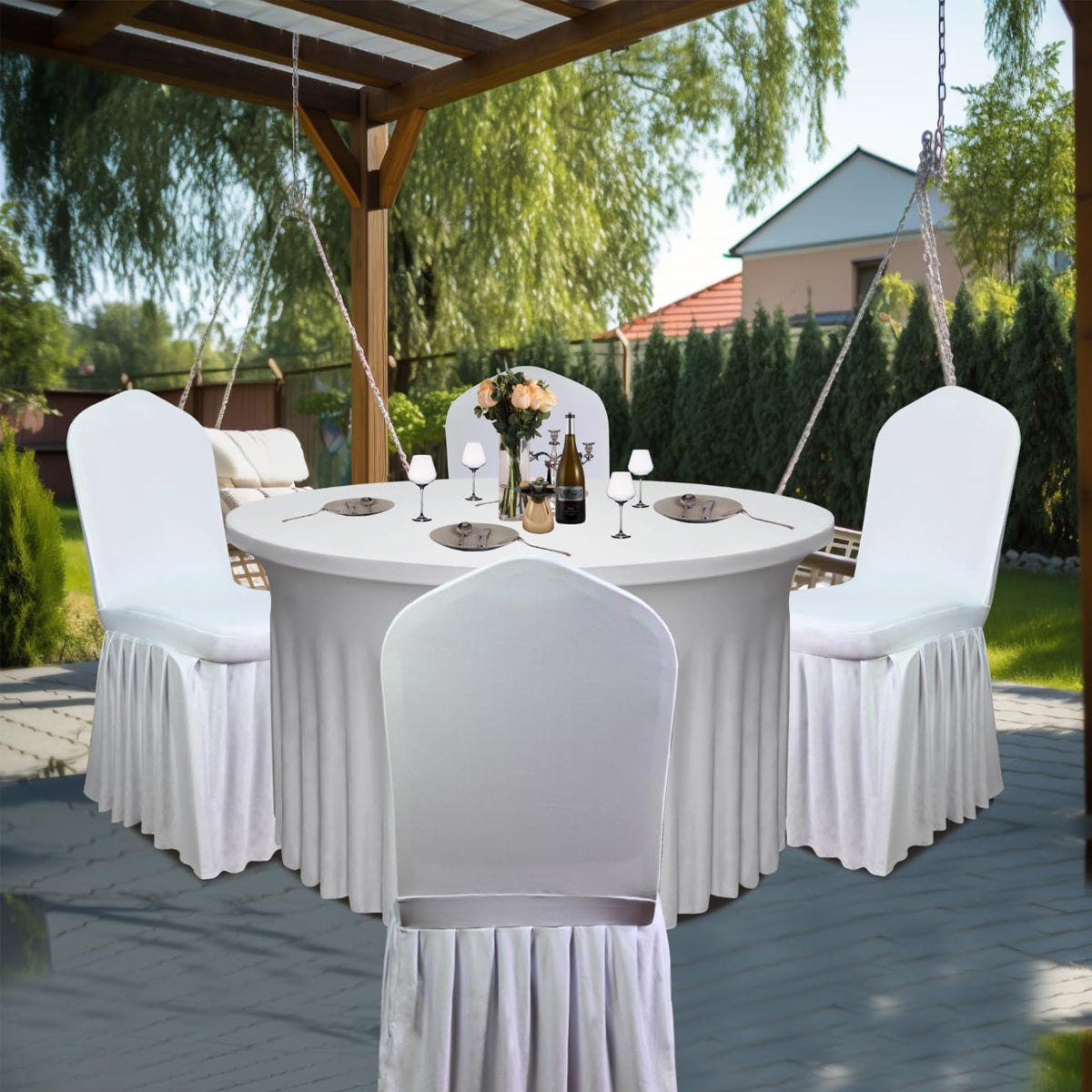 2pcs Pleated Chair Skirt Covers for Hotel Banquet Events