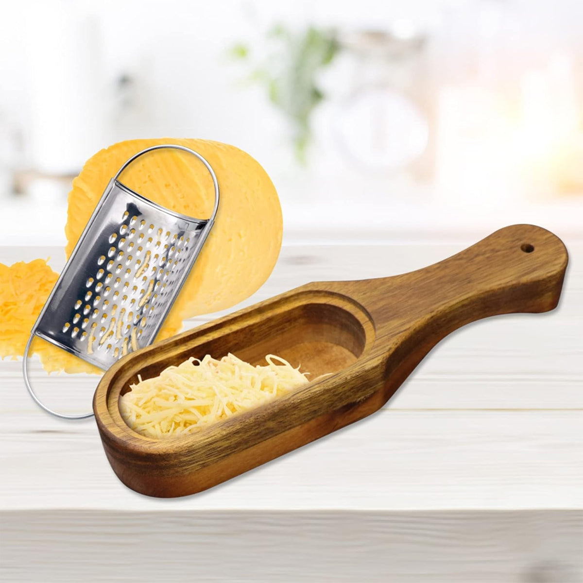 Premium Stainless Steel Cheese Grater with Acacia Wood Handle Scraper Planer AU