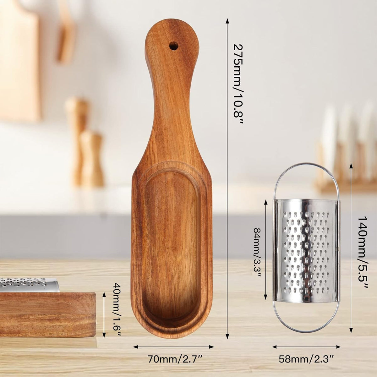 Premium Stainless Steel Cheese Grater with Acacia Wood Handle Scraper Planer AU