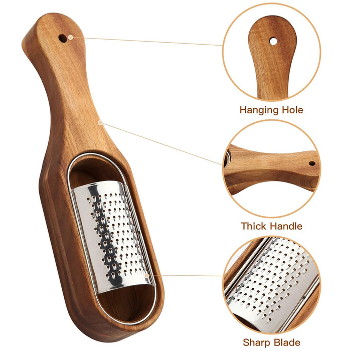 Steel Cheese Grater with Acacia Wood Handle