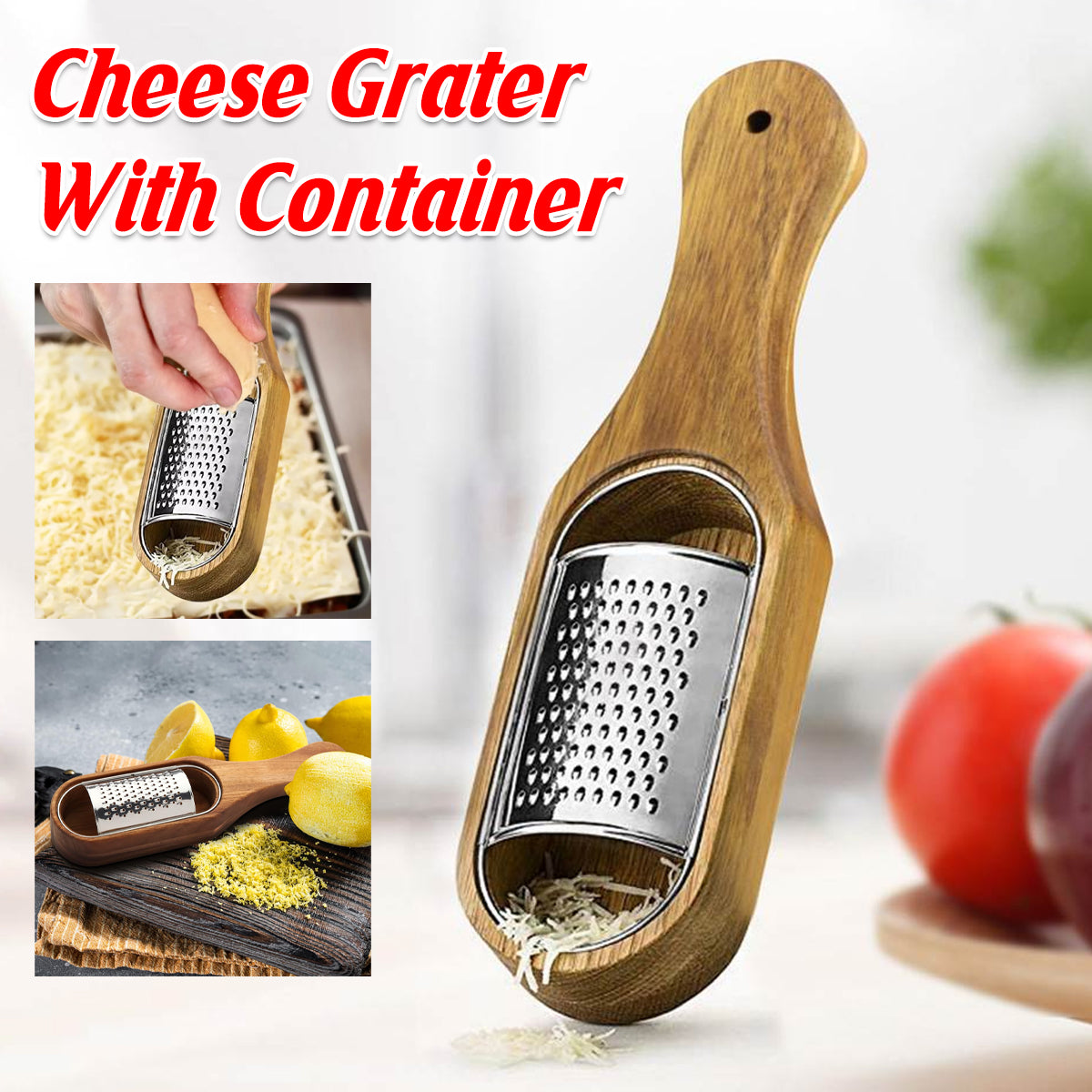 Premium Stainless Steel Cheese Grater with Acacia Wood Handle Scraper Planer AU
