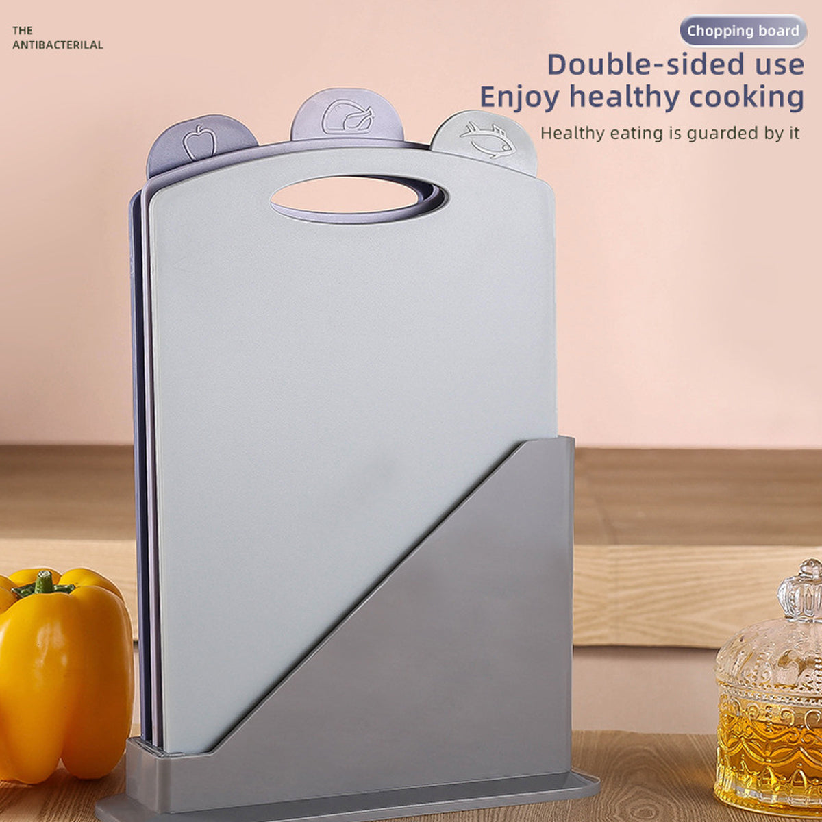 3pcs Classified Cutting Board Set With Storage Stand for Kitchen Prep