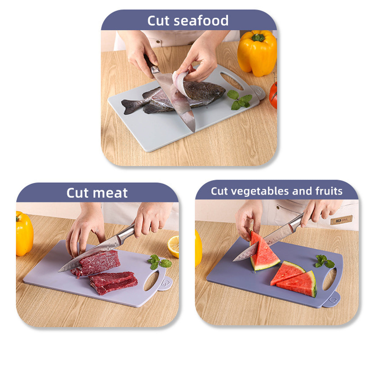 3pcs Classified Cutting Board Set With Storage Stand for Kitchen Prep