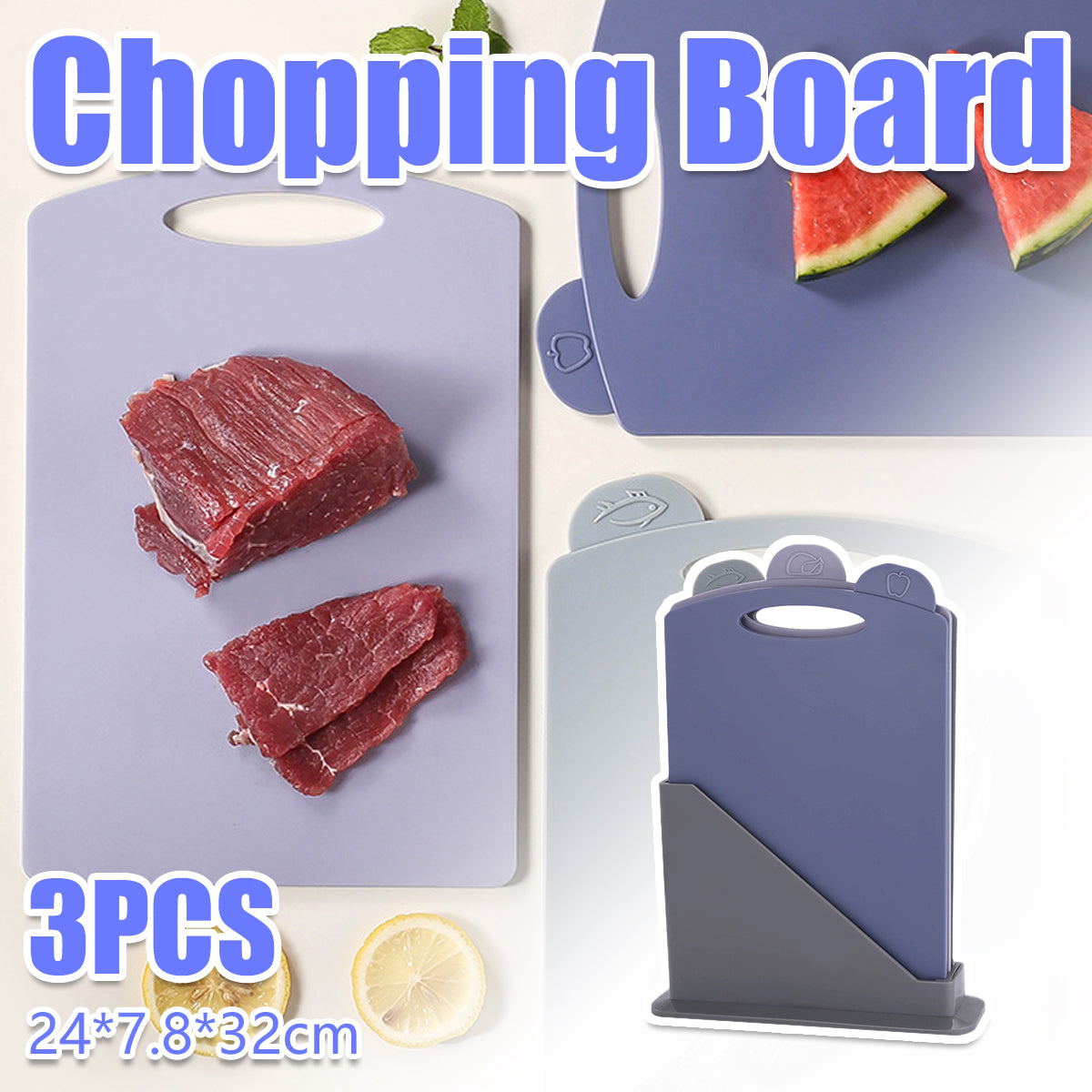 3pcs Classified Cutting Board Set With Storage Stand for Kitchen Prep
