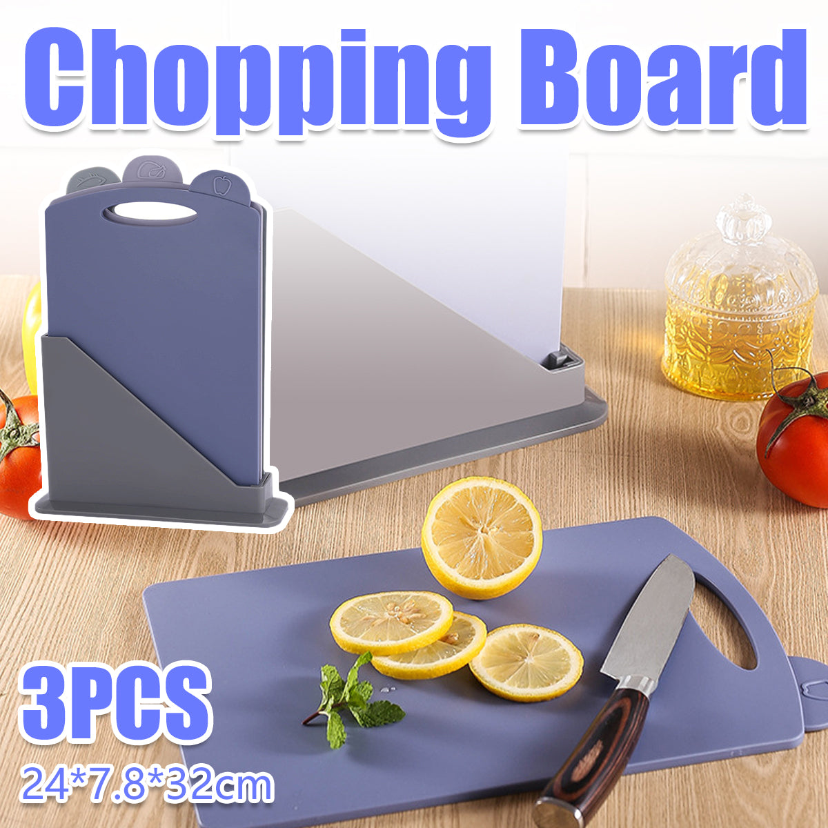 3pcs Classified Cutting Board Set With Storage Stand for Kitchen Prep