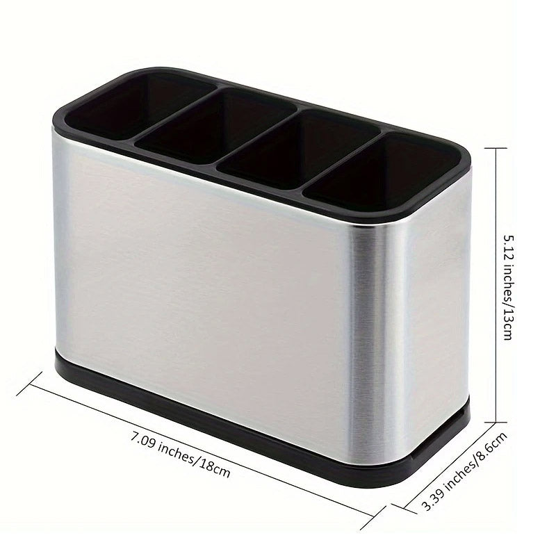 4 Compartments Stainless Steel Cutlery Holder Chopsticks Storage Organizer