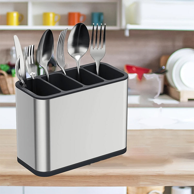 4 Compartments Stainless Steel Cutlery Holder Chopsticks Storage Organizer