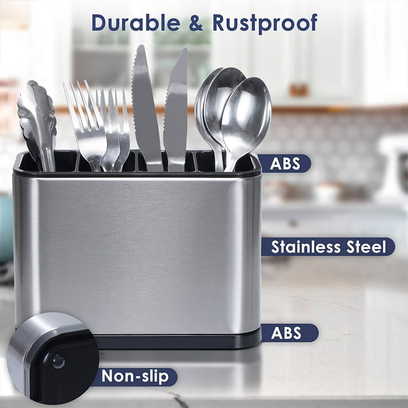 4 Compartments Stainless Steel Cutlery Holder Chopsticks Storage Organizer