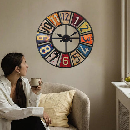 60cm Modern Multi-Coloured Round Metal Wall Clock Large Decorative Home Office